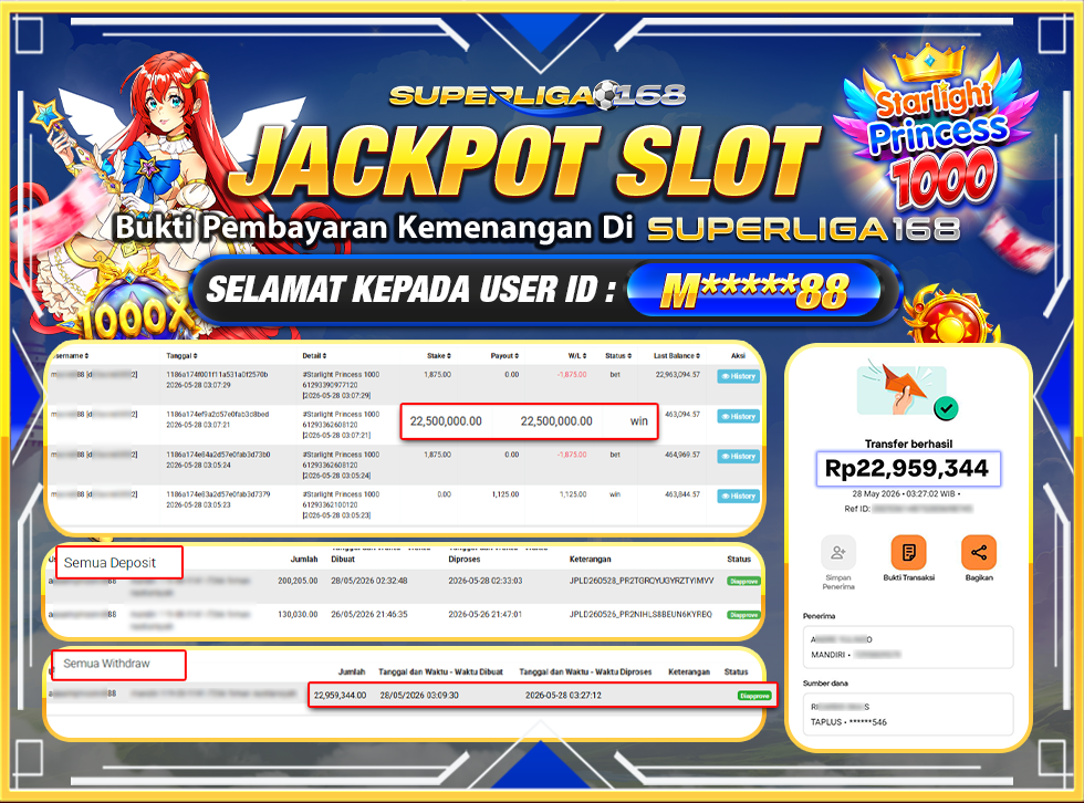 SUPERLIGA168 JACKPOT STARLIGHT PRINCESS 1000 Rp.22,959,344LUNAS